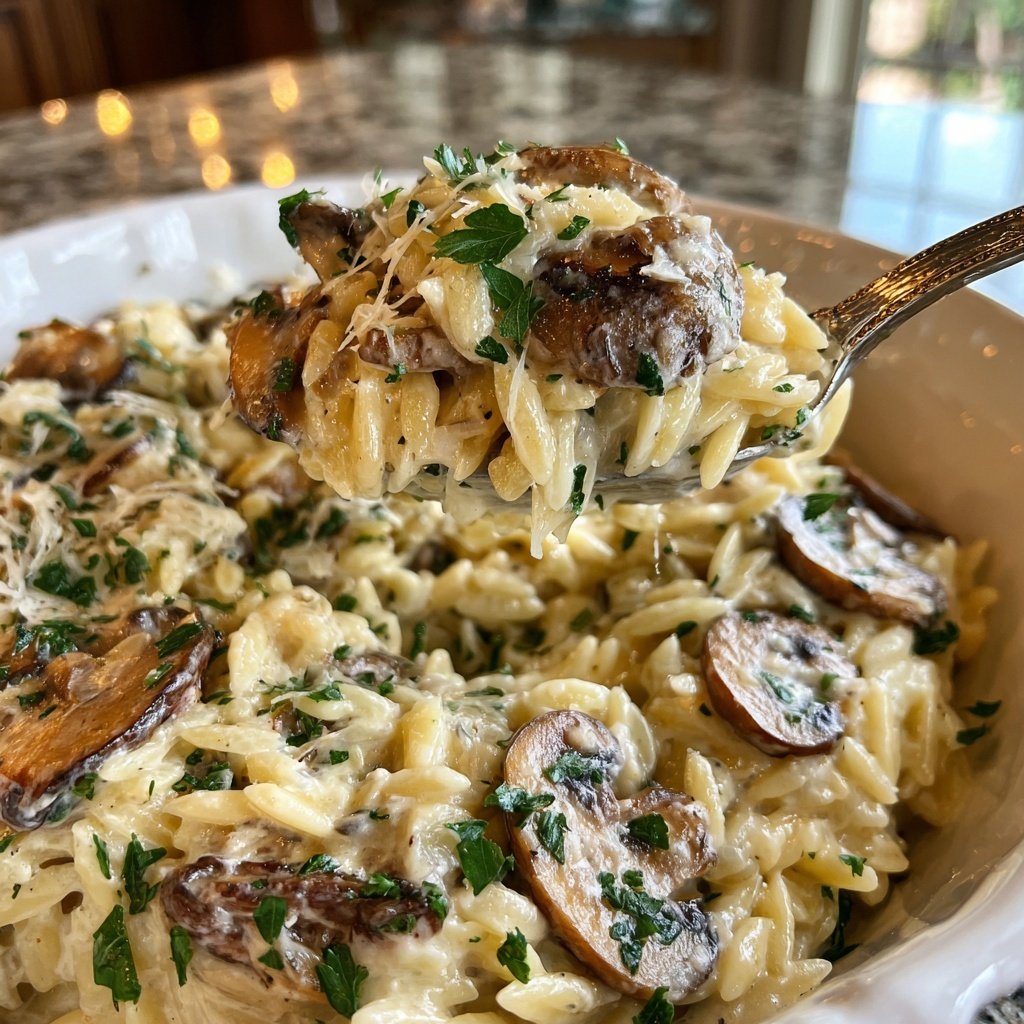 Romantic Creamy Parmesan Mushroom Orzo